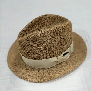 Authentic Indiana jones natural straw beige hat with light ribbon band fedora